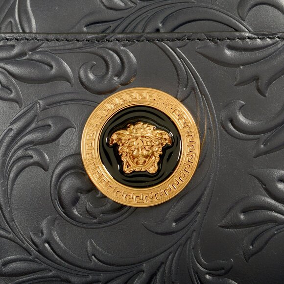 Versace Unisex Navy Blue Barocco Embossing Leather Crossbody Shoulder Bag - Picture 3 of 8